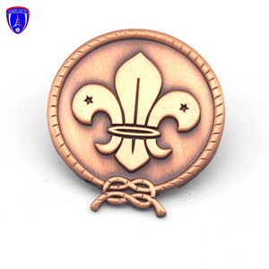 high quality antique copper metal lilly lapel pin round shape scouts sports pin badge for souvenir