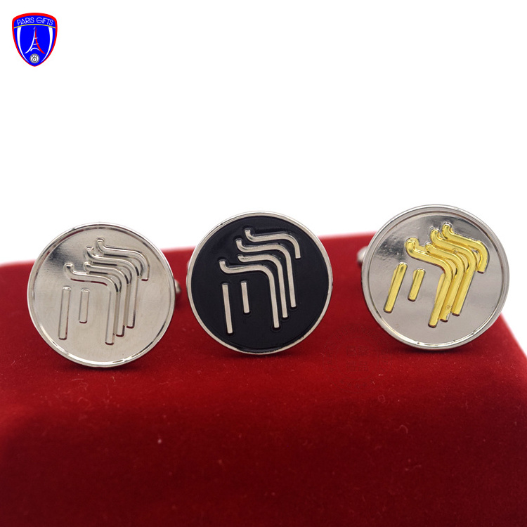 Custom engraved logo cufflinks silver 3D cufflink for men stainless steel