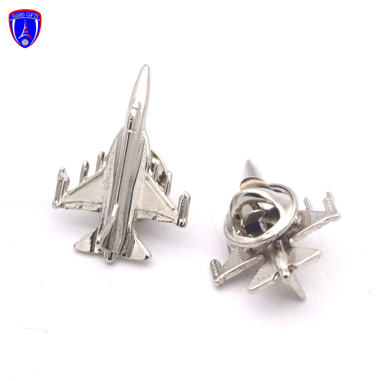 Pakistan  3D airplane enamel pin Shiny silver dyed metal enamel airline coat pins for air