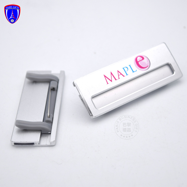 custom logo office company employee name plate cheap metal blank  name badge with safety pin back