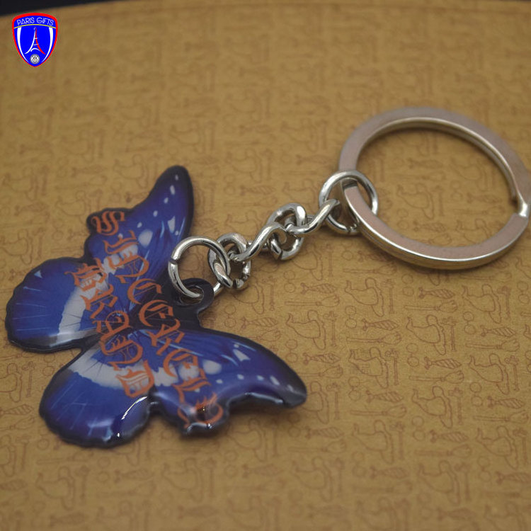 custom print butterfly shape epoxy design fashion keychains with key ring