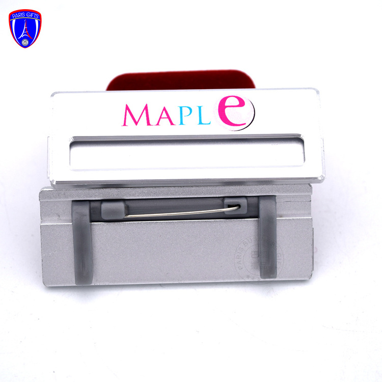 custom logo office company employee name plate cheap metal blank  name badge with safety pin back