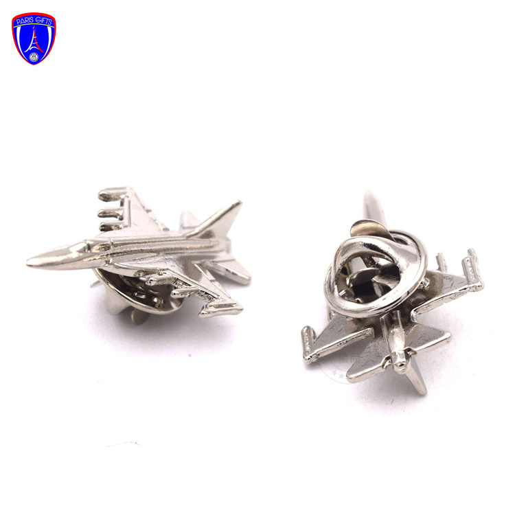 Pakistan  3D airplane enamel pin Shiny silver dyed metal enamel airline coat pins for air