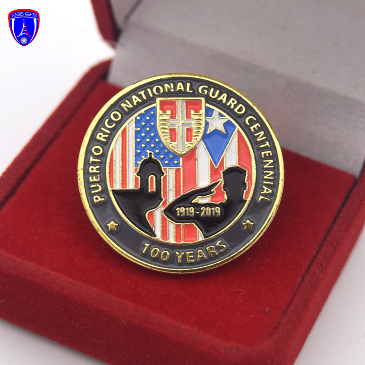 Wholesale Puerto Rico National Guard Centennial Lapel Pin Metal Soft Enamel Lapel Pin with Cusp