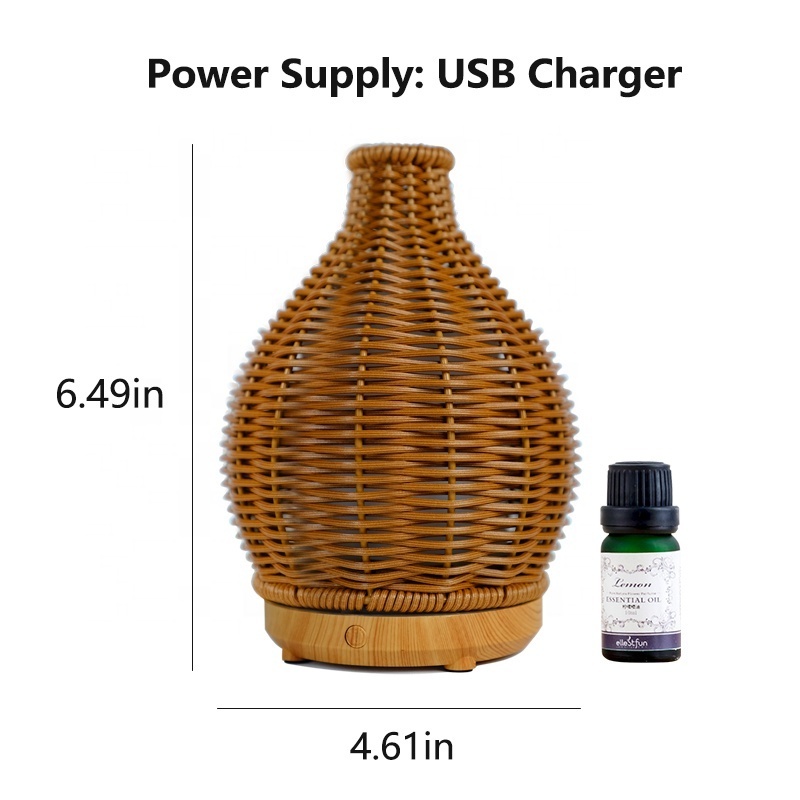 Factory Wholesale 80ml Essential Oil Rattan Retro Air Purifier Ultrasonic Aroma Diffuser Humidifier