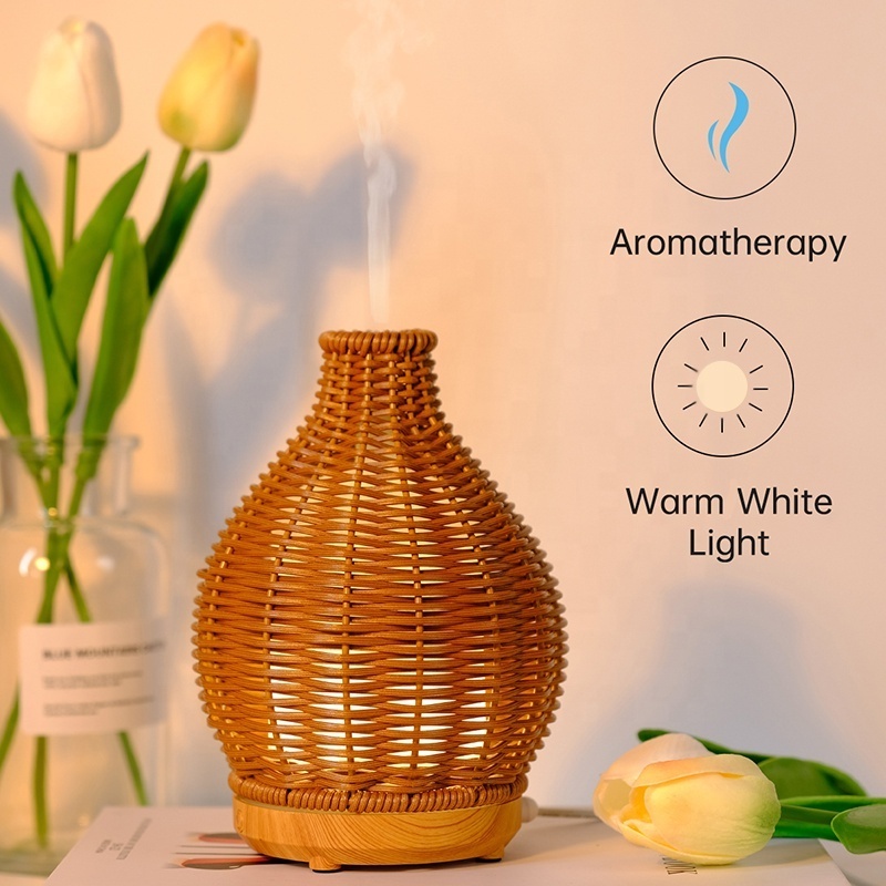 Factory Wholesale 80ml Essential Oil Rattan Retro Air Purifier Ultrasonic Aroma Diffuser Humidifier