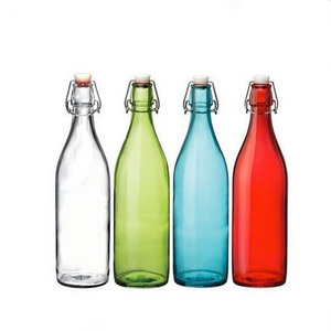 wholesale swing top square round shape 1000ml 1liter juice milk glass bottle for liquor