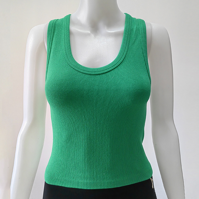 YIYI Women OEM Seamless Yoga Ribbed Vest Tops Bamboo Fiber Sports Gym U-Shaped Neck Tank Top Seamless Women Fitness Vest Clothes