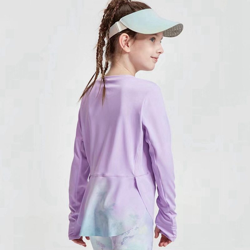 YIYI Long Sleeves Pull Over Soft Gym T-shirts Children High Elastic Side Open Training Tops Kids Comfortable Kids Yoga Clothing