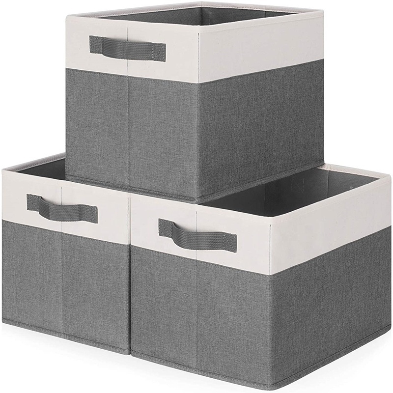 Simple Style Folding Thick Cardboard Fabric Storage Bins Clothes Collapsible Storage Box Fabric Storage Bin with Handles