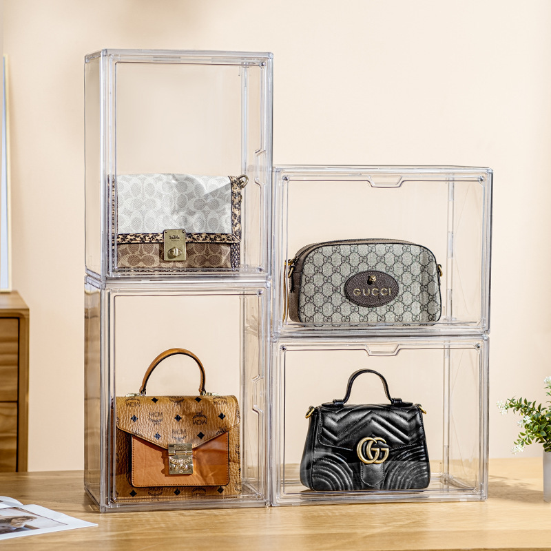 PW  ODM/OEM Plastic Purse Handbag Storage Organizer shoe box Closet Clear Acrylic Display Case with Magnetic Door