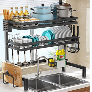 Three-Layer Black Stainless Steel Dish Drying Rack with Utensil Holder Under-Sink Organizer for Kitchen Storage for Cabinet Use