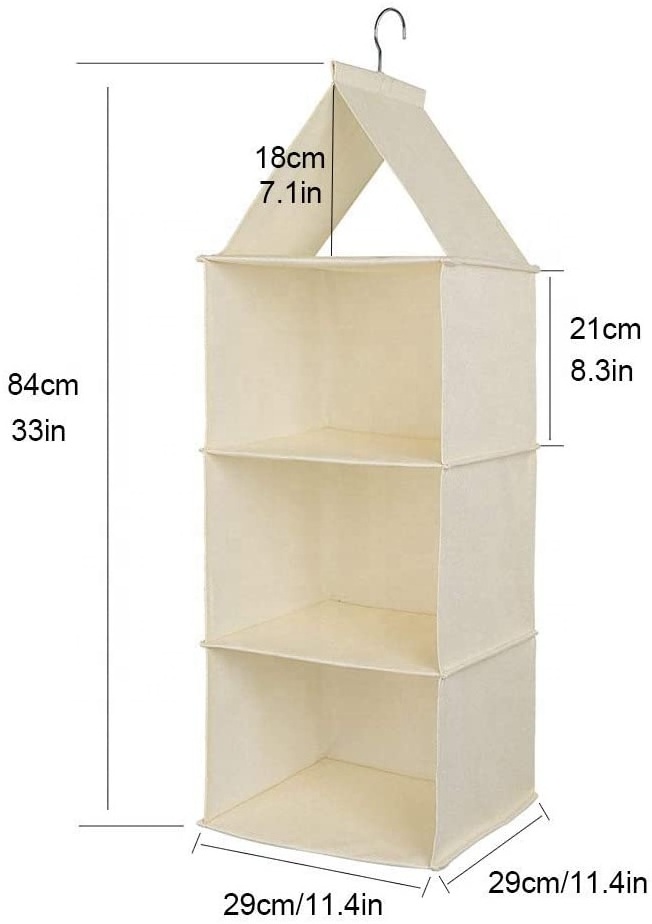 3-Shelf Hanging Closet Organizer  with Top Shelf Beige 30x40x60cm Foldable Hanging Organizer For Dorm