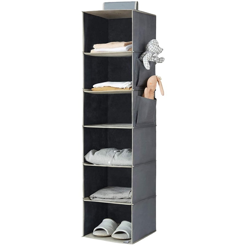 Collapsible Fabric Hanging Closet Organizer 6-Shelf Closet Hanging Storage with Side Pockets for Clothes storage for wardrobe