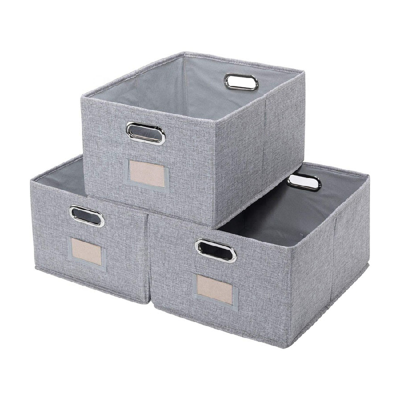 Large Storage Baskets Closet Bins with Labels 3 Organizer Baskets Bins for Shelves Foldable Cloth Organizer Bins with Handles