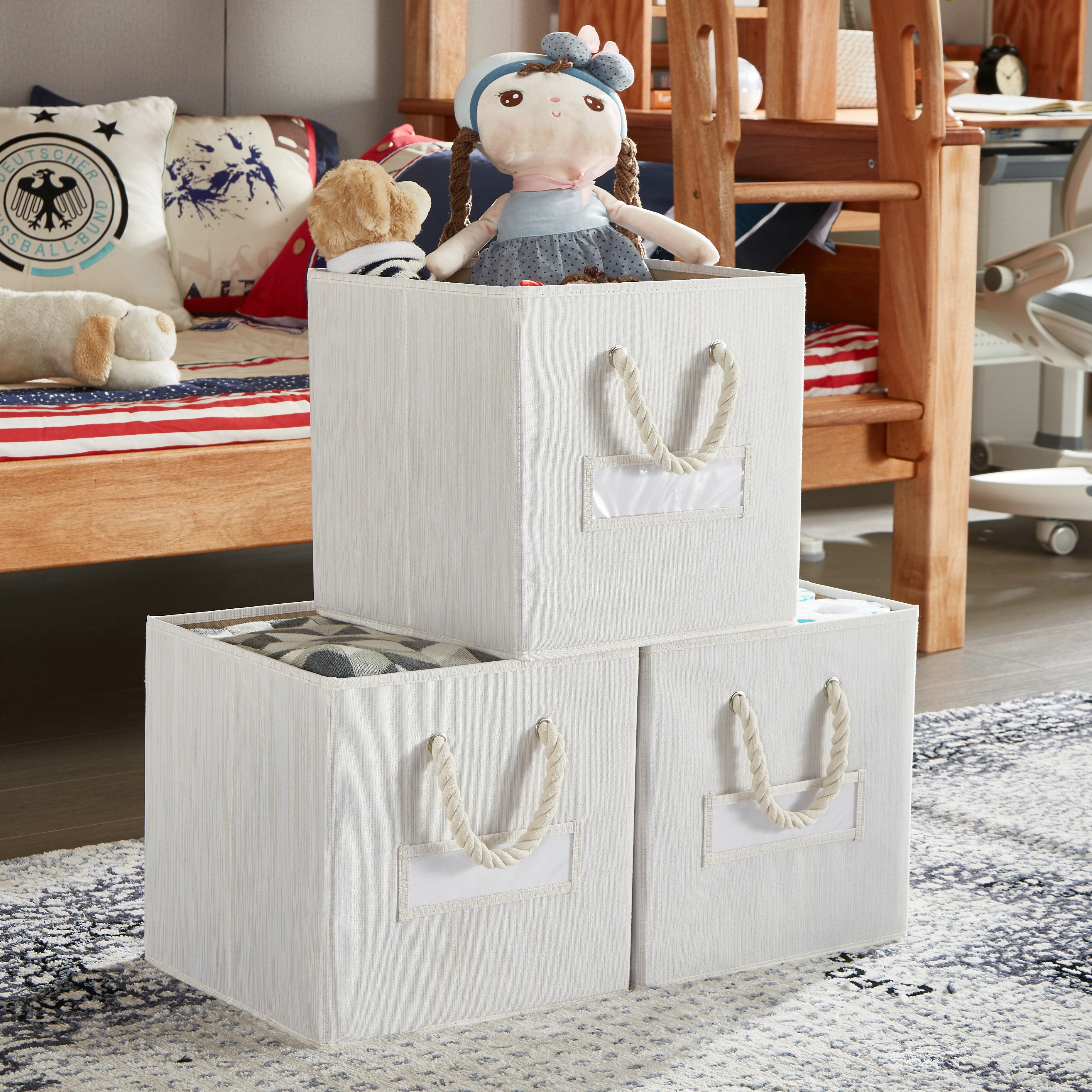 Foldable Storage Bins 13x13x13 inch for Cube Organizer with Cotton Rope Handles Collapsible Basket Box Organizer 3Pack