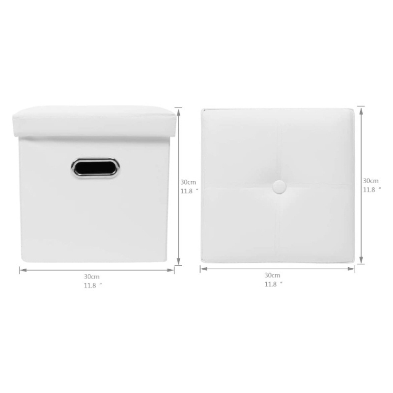 2 pack faux leather cube ottoman with hole handles folding storage ottomans with lid cover for living room bedroom white