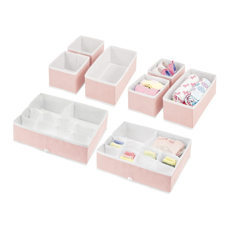 Fabric Drawer Divider Organizer Storage for Nursery Bedroom Dresser Closet holds Underwear Socks Clothes Makeup 3 Sizes Set of 8