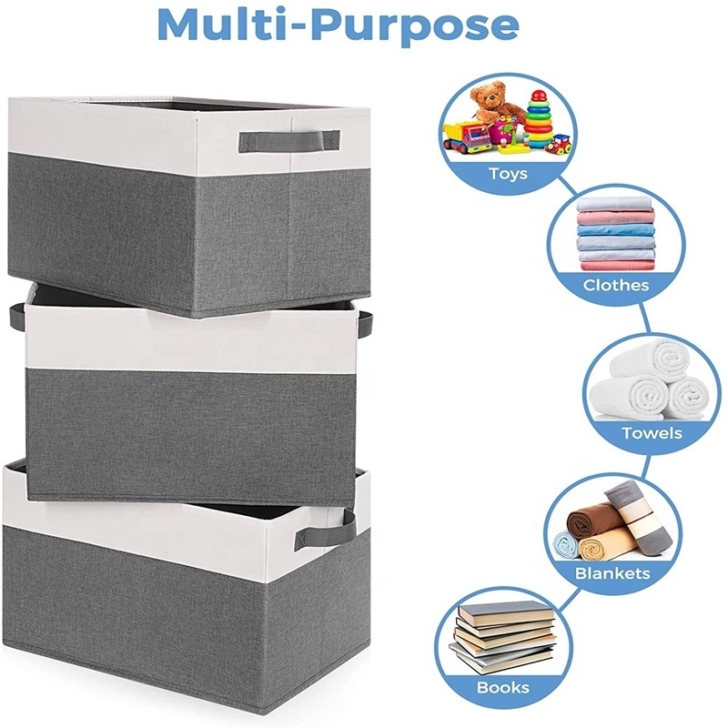 Simple Style Folding Thick Cardboard Fabric Storage Bins Clothes Collapsible Storage Box Fabric Storage Bin with Handles