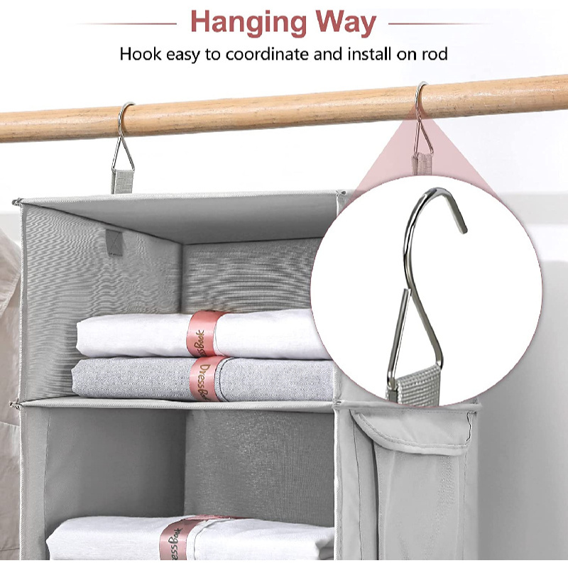 6-Shelf Hanging Closet Organizers 2 Separable 3-Shelf Hanging Shelves with 3 Drawers for Wardrobe Baby Clothes Organization