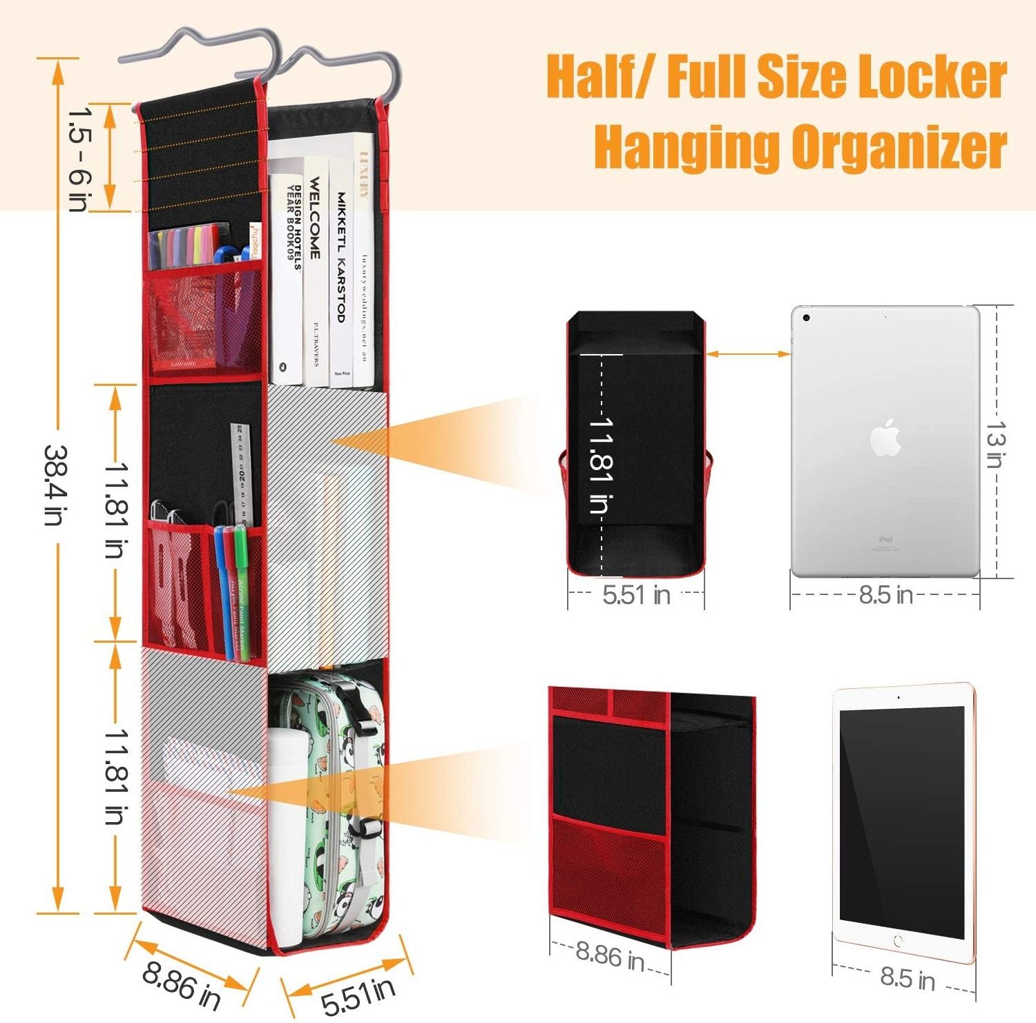 Custom 3-Shelf Adjustable Hanging Locker Organizer Foldable Locker Shelf Organizer with Mesh Pocket for School Work