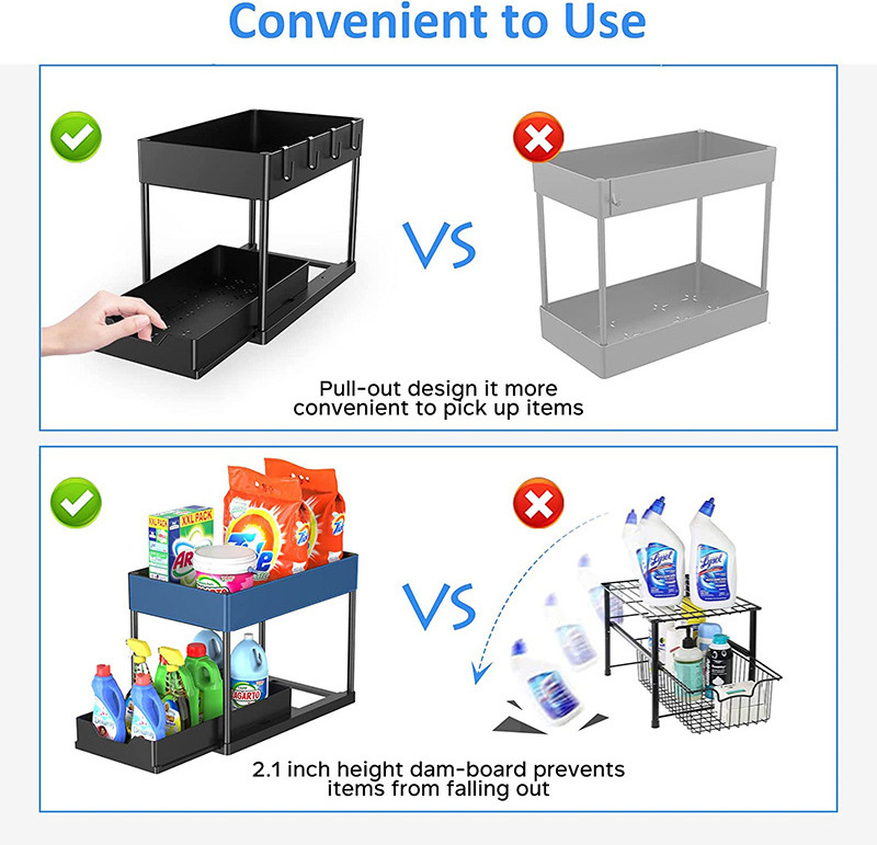 Pull-Out Double-Tier Kitchen Sink Organizer Removable Table Spice Rack with Seasoning Storage Rack Use as Shelf