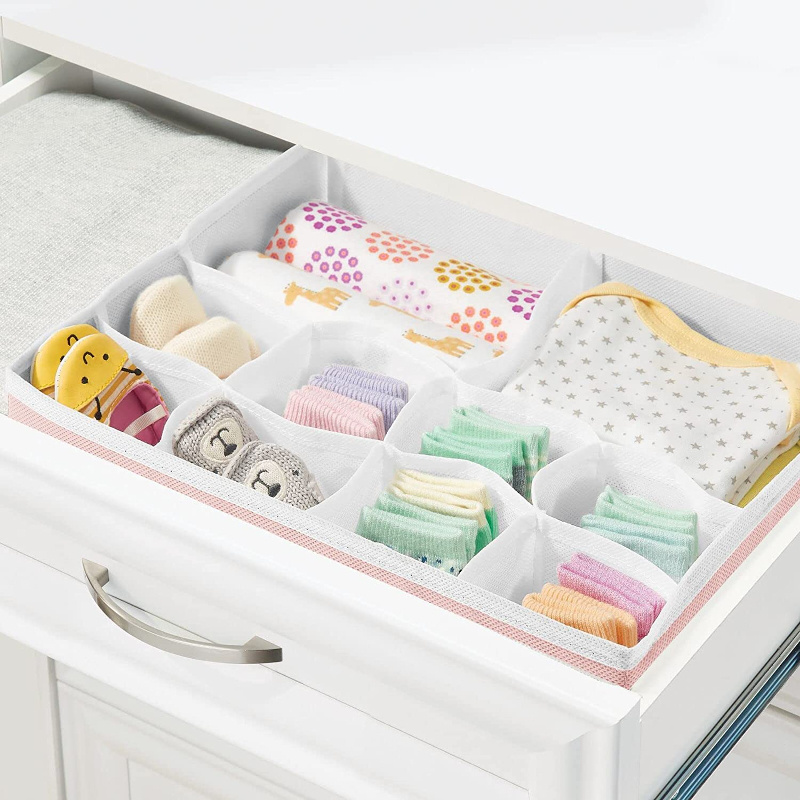 Fabric Drawer Divider Organizer Storage for Nursery Bedroom Dresser Closet holds Underwear Socks Clothes Makeup 3 Sizes Set of 8