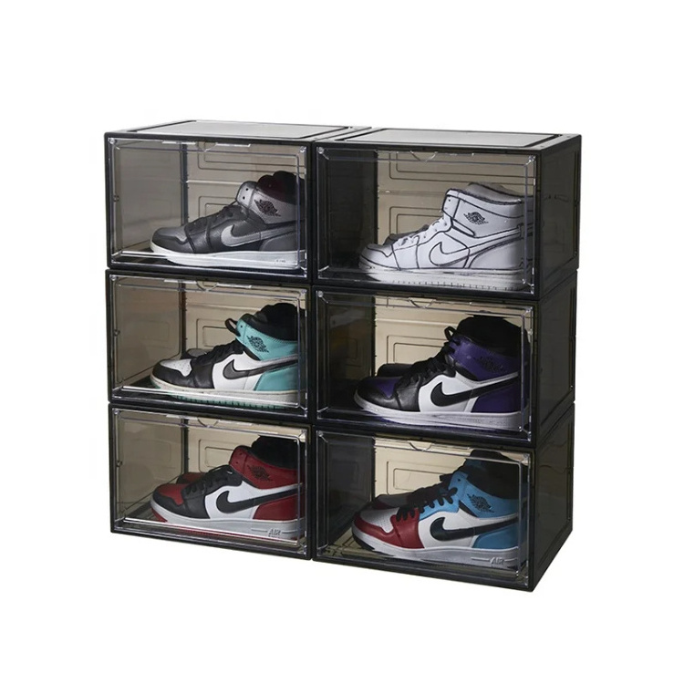 PW Easily open magnetic shoe storage box under bed closet personalised shoe box sneaker organizer