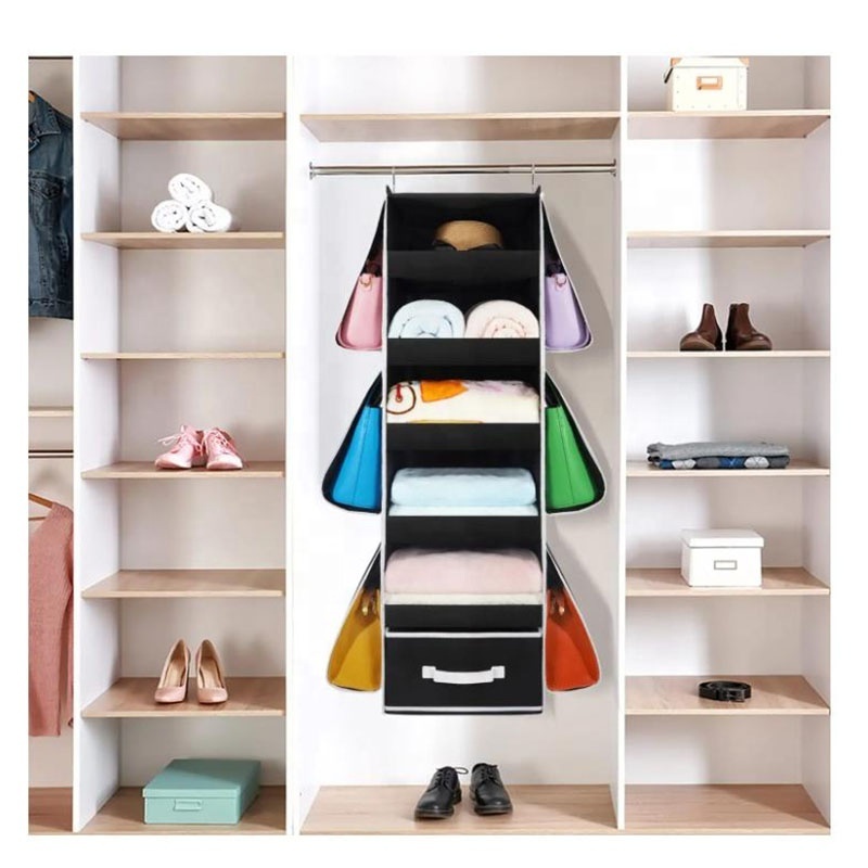 Hanging Closet Organizer Collapsible Hanging Closet Shelves  Hanging Purse Handbag Organizer for Closet