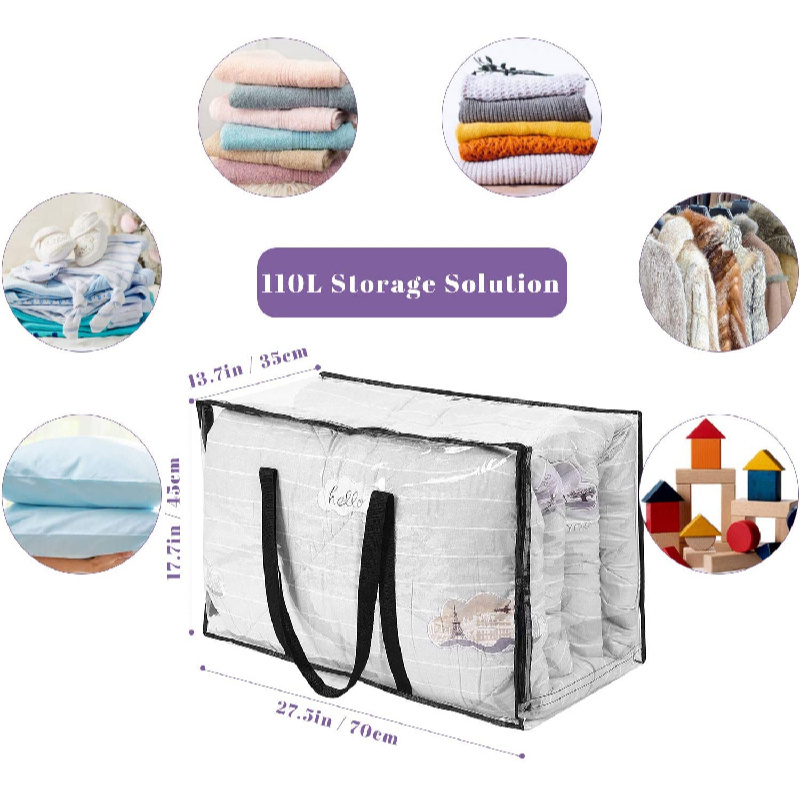 Clear Clothes Storage Bag toy Organizer with Reinforced Handle Vinyl Storage Bag for Comforter Blanket Bedding Duvet 3 pack