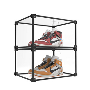 PW  High Clear Transparent Acrylic Sneaker ShoeBox AJ Storage Display Case Shoe Wall Rack Containers Assemble Stackable Magnetic