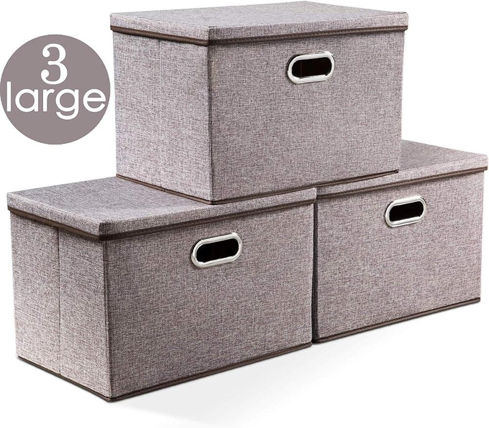 Large Collapsible Storage Bins with Lids Linen Fabric Foldable Storage Boxes Organizer Containers Cube with Cover