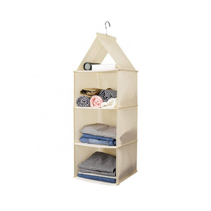 3-Shelf Hanging Closet Organizer  with Top Shelf Beige 30x40x60cm Foldable Hanging Organizer For Dorm