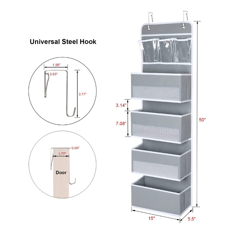 Door Hanging Organizer Nursery Closet Cabinet Baby Storage with 4 Large Pockets and 3 Small PVC Pockets for Sundries (Grey)