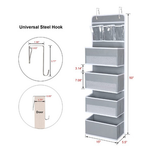 Door Hanging Organizer Nursery Closet Cabinet Baby Storage with 4 Large Pockets and 3 Small PVC Pockets for Sundries (Grey)