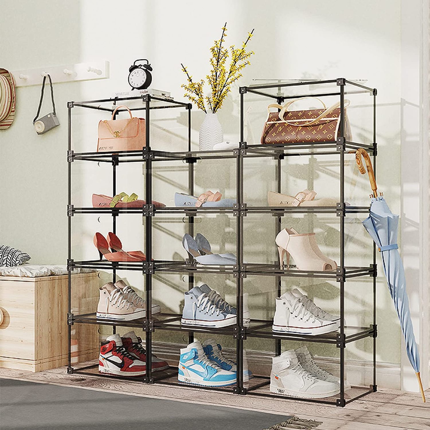 PW  High Clear Transparent Acrylic Sneaker ShoeBox AJ Storage Display Case Shoe Wall Rack Containers Assemble Stackable Magnetic