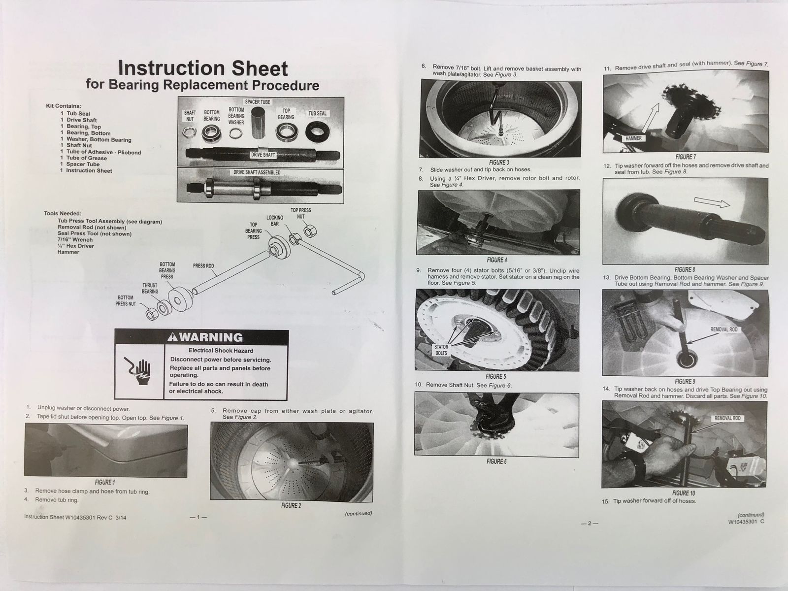 Bearings & Install Tool Fits Whirlpool,Maytag, Cabrio Bravo W10447783, W10435302/Washer Tub Bearing Installation and Removal