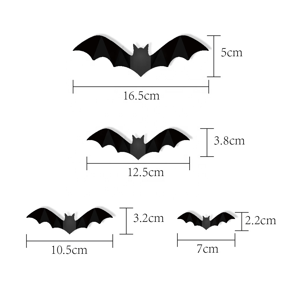 12pcs DIY Halloween Decorations PVC 3D  Scary Bats Spider Stickers Wall Decals Set for Halloween Party Supplies