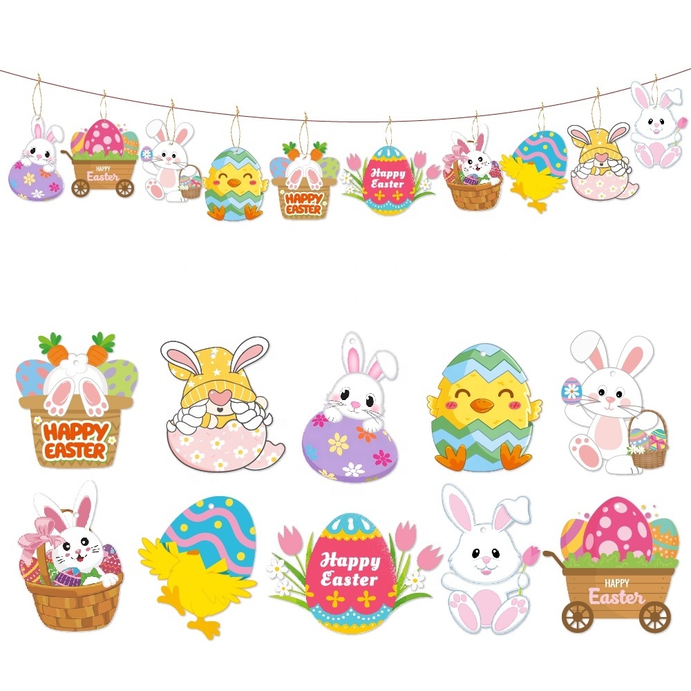 Happy Easter party Paper Hanging Ornaments Cute Holiday Decorations with Strings for Easter tree Party Home Classroom decor