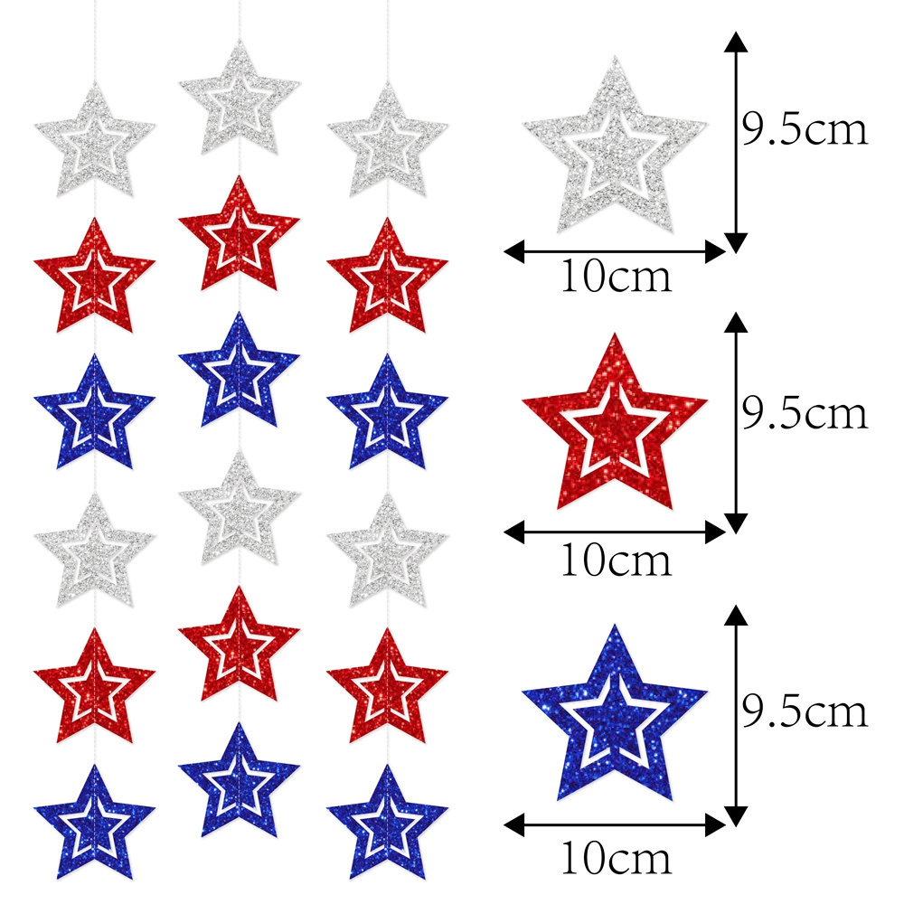 Patriotic Star Streamers Banner Garland Decorations for 4th of July Red White Blue Hanging Stars Banner Memorial Day