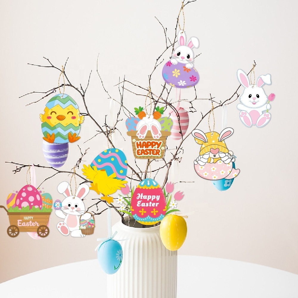 Happy Easter party Paper Hanging Ornaments Cute Holiday Decorations with Strings for Easter tree Party Home Classroom decor