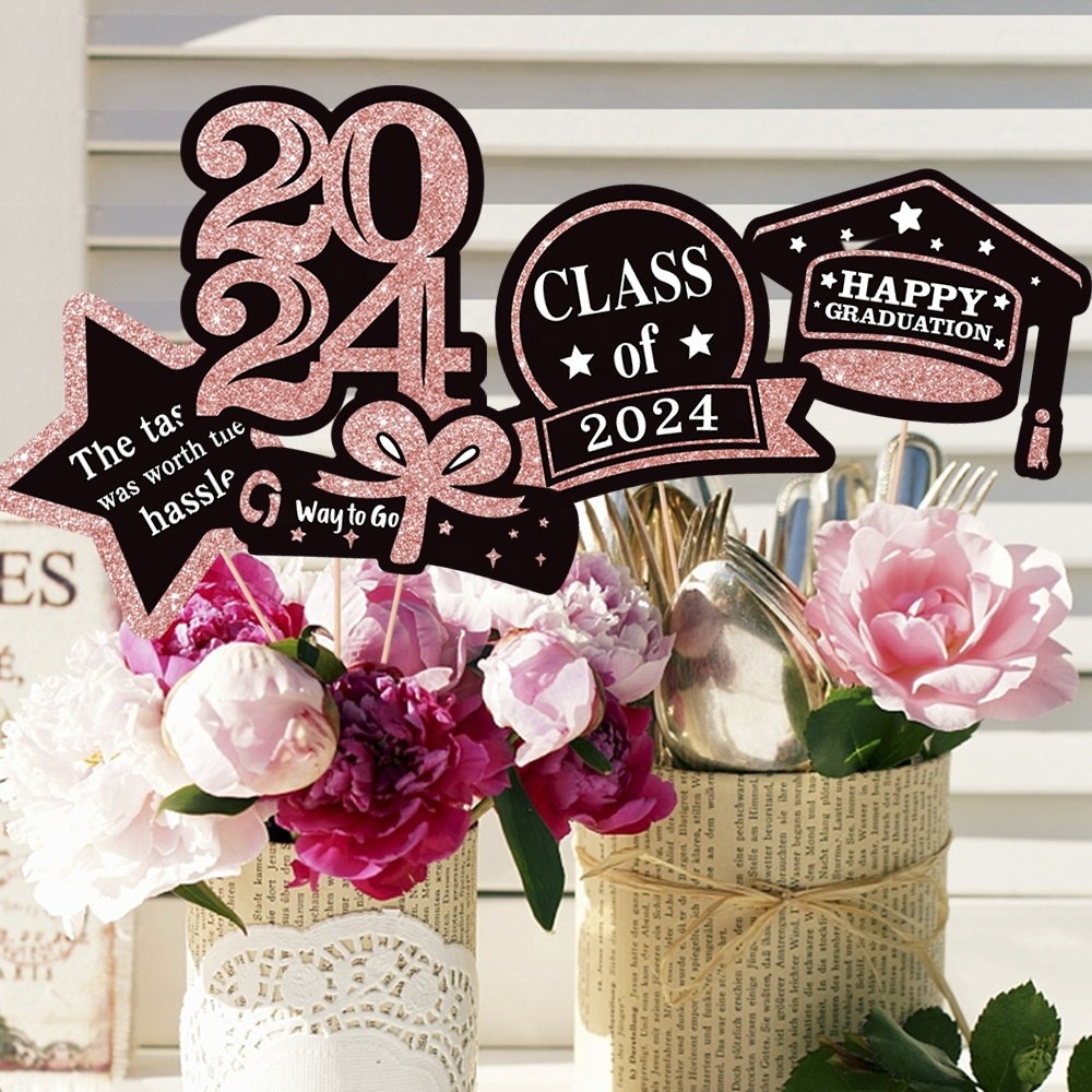 Hot Sale Paper Table Toppers 2024 Graduation Party Decoration Centerpiece Sticks Class of 2024 Grad Party Supplies Favor