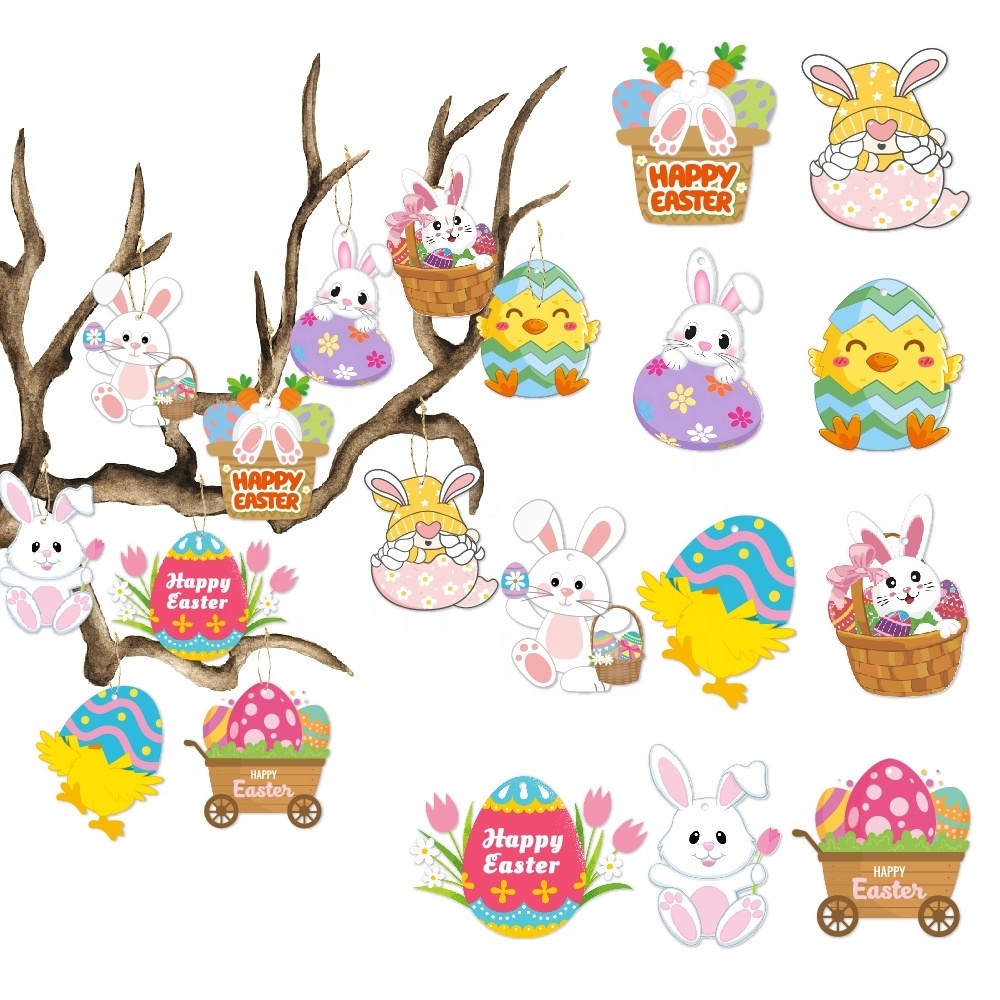 Happy Easter party Paper Hanging Ornaments Cute Holiday Decorations with Strings for Easter tree Party Home Classroom decor