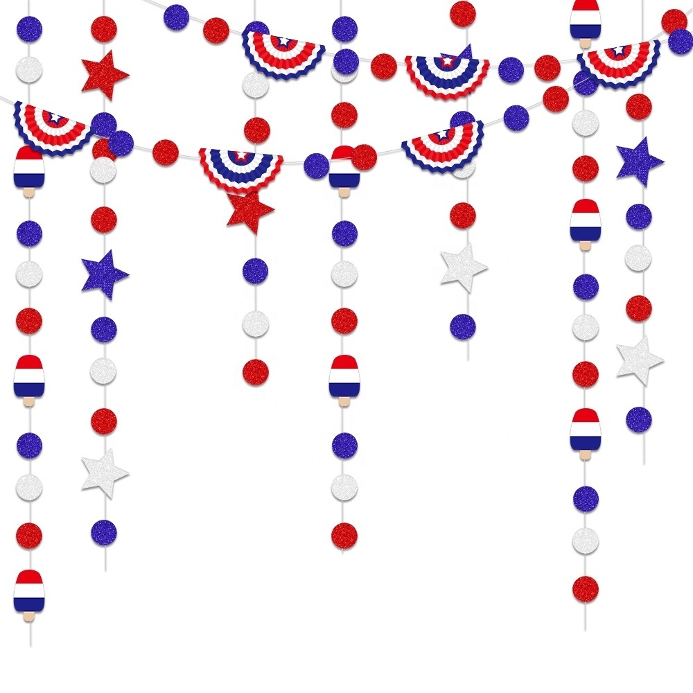 Blue Red White Circle Dots Garlands Paper Streamer for 4th of July American Independence Day USA National Day Party Decor