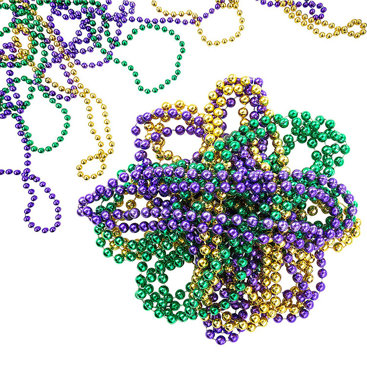 Great For Party Favor Necklaces Round Metallic Mardi Gras Beads