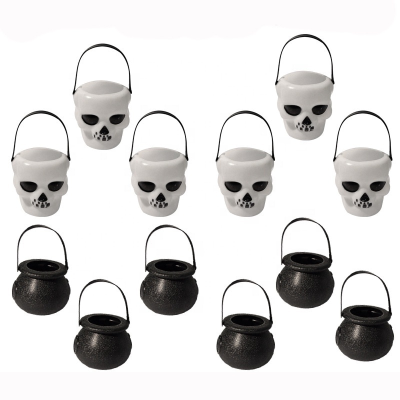 Skull Jar Witch Barrels Halloween Candy Buckets Cauldron Decoration Mist Smoke Fog Plastic Black Party Prop