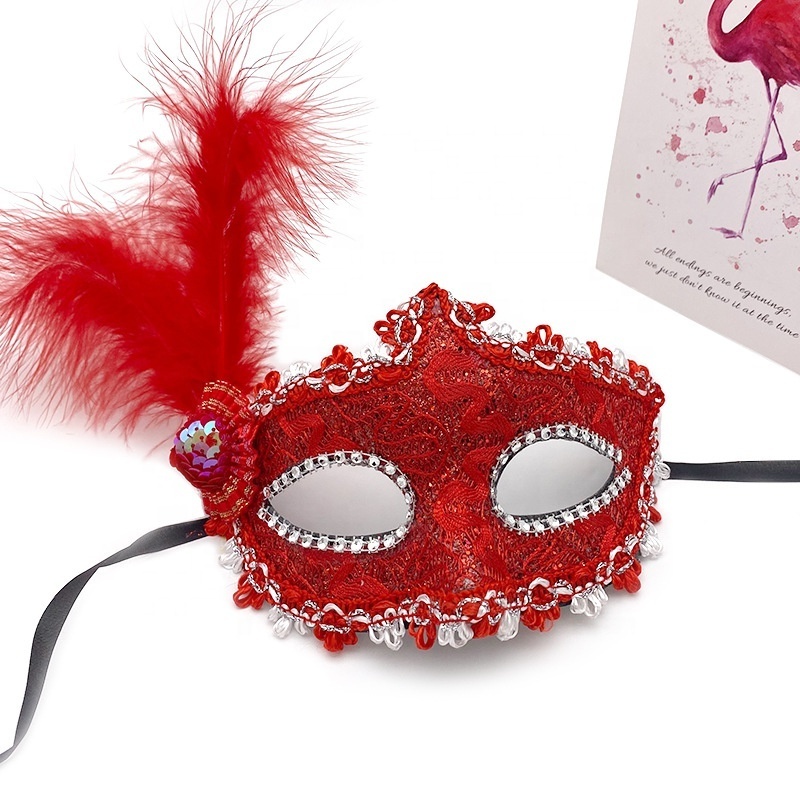 Fashion Venetian Face Mask Feather Decoration Women Masquerade Masks for Halloween