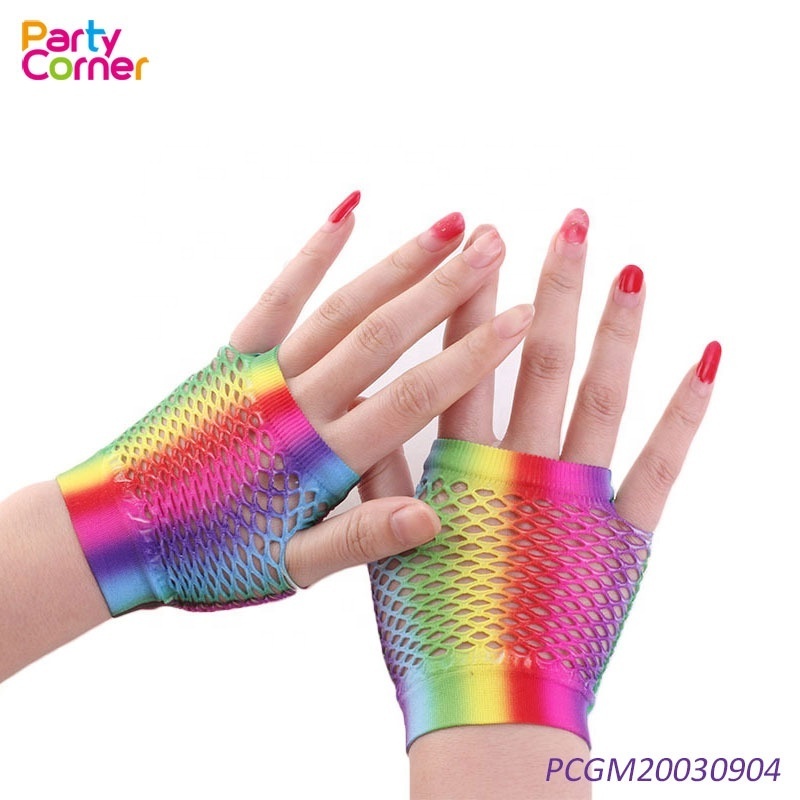 80s Party Supplies Fingerless Fishnet Wrist Gloves Neon Gloves