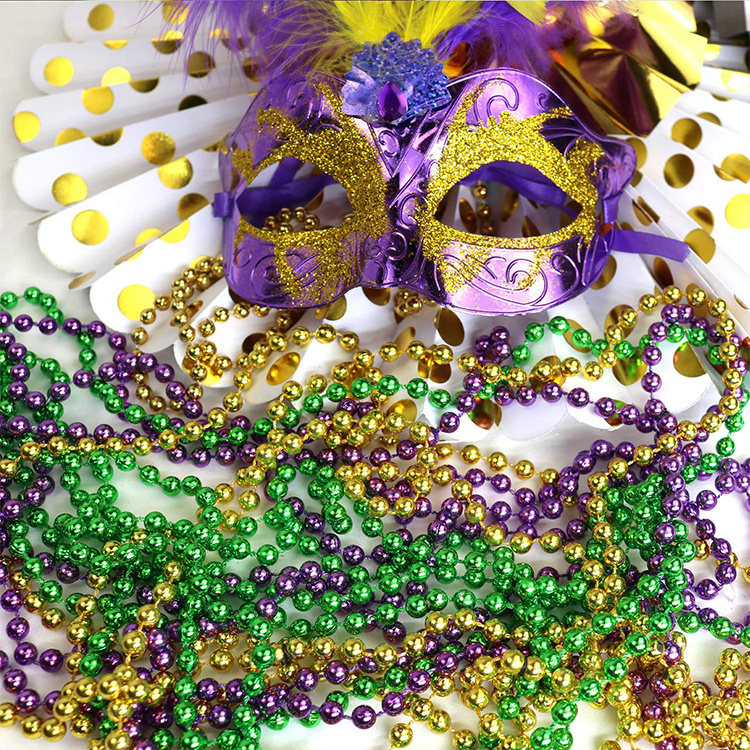 Great For Party Favor Necklaces Round Metallic Mardi Gras Beads