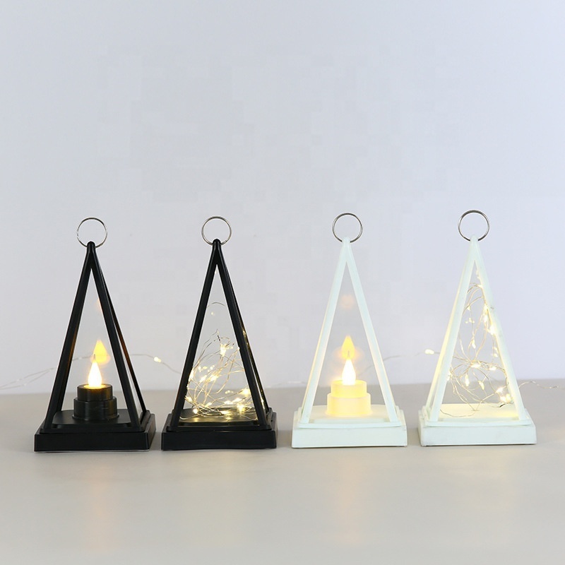 Hanging LED Candle Lights Decorative Triangle Wind Lamp with Battery for Garden Patio Yard Camping Christmas Holiday Decoration